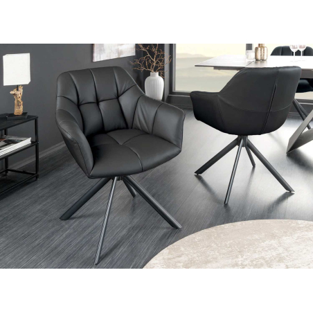 Fauteuil pivotant en cuir noir vu de face