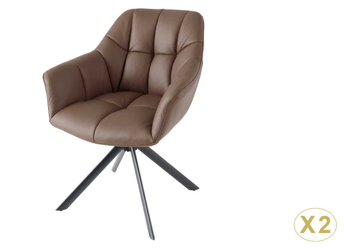 Fauteuil pivotant moderne en cuir marron avec accoudoirs