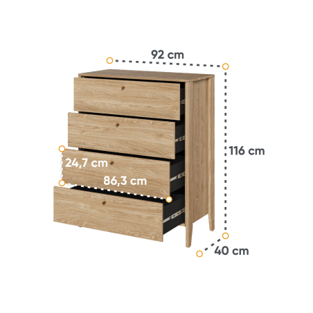 Commode 4 Tiroirs 90 cm