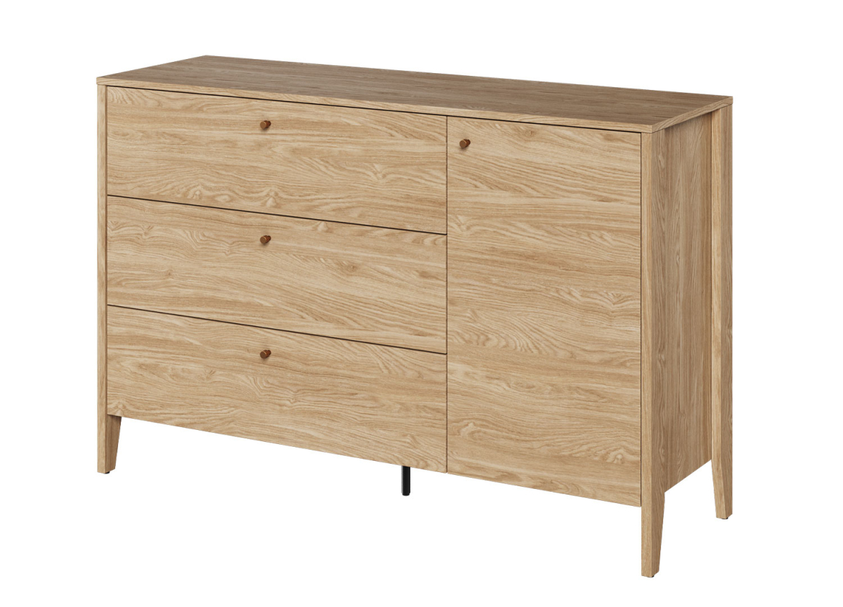 Commode 3 Tiroirs 1 Porte couleur chêne