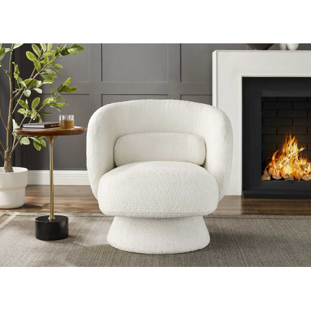 Fauteuil confortable rotatif bouclé blanc