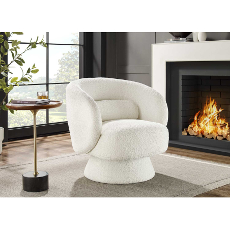 Fauteuil moderne rotatif en tissu blanc bouclé