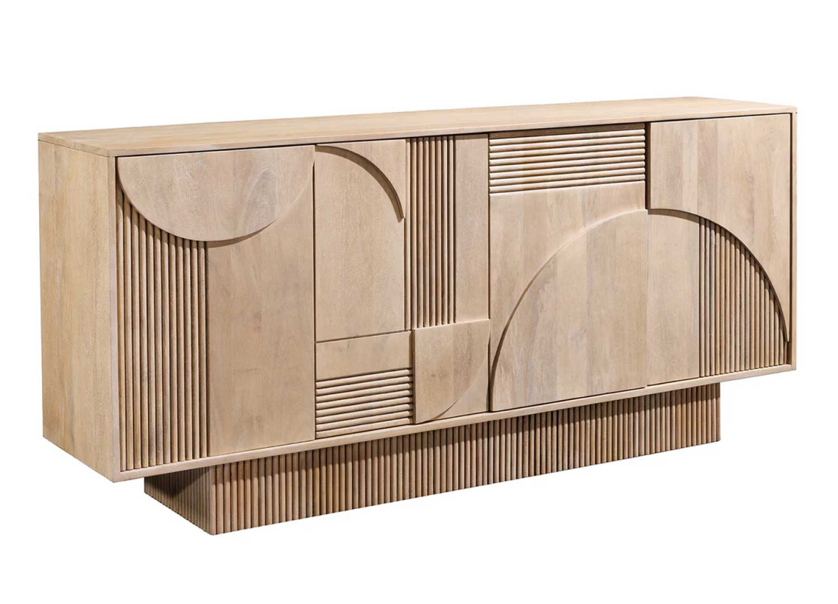 Meuble buffet design 170 cm en bois massif de manguier blanchi à la chaux