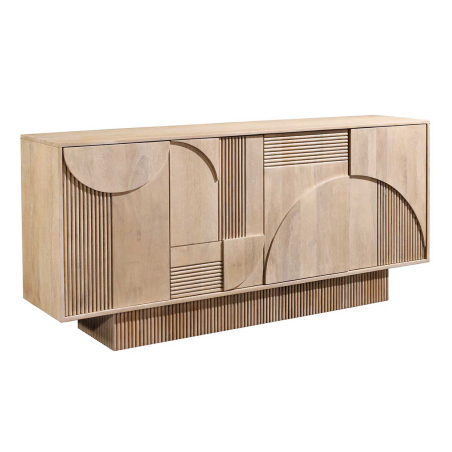 Meuble buffet design 170 cm en bois massif de manguier blanchi à la chaux