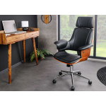 Fauteuil de bureau confortable simili cuir et bois de noyer