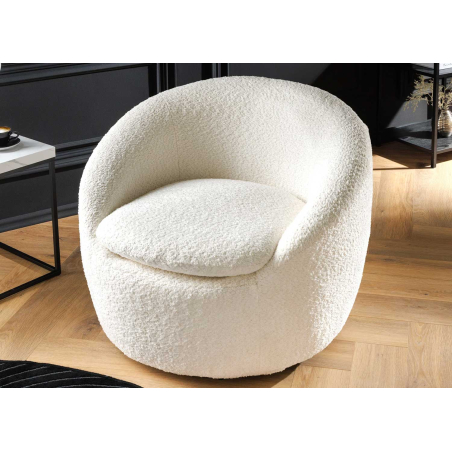 Fauteuil de salon moderne blanc bouclette pivotant