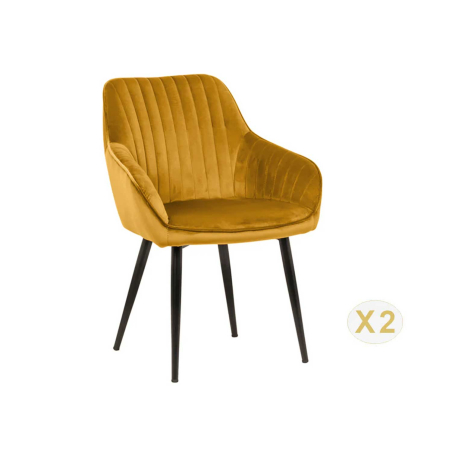 Lot de chaises modernes en velours jaune avec accoudoirs