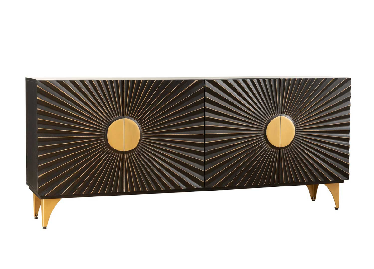 Meuble buffet design bois de manguier noir et doré