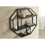 Étagère moderne hexagonale murale noire et bois foncé