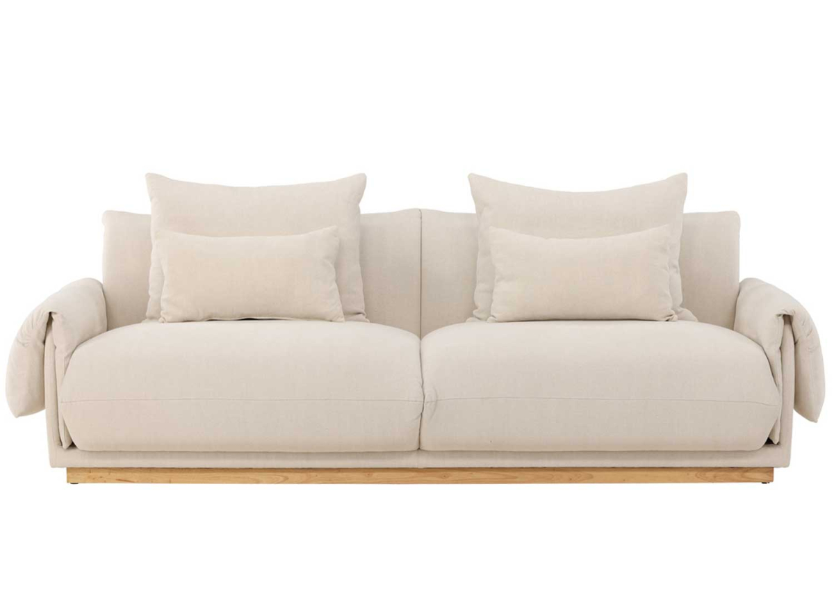 Canapé 3 places avec coussin en lin beige scandinave