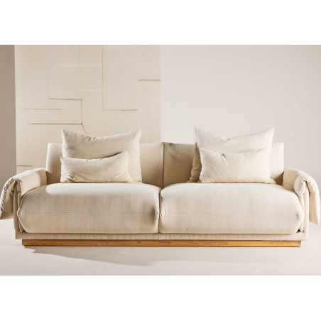 Canapé 3 places assises confortables avec coussin en lin beige