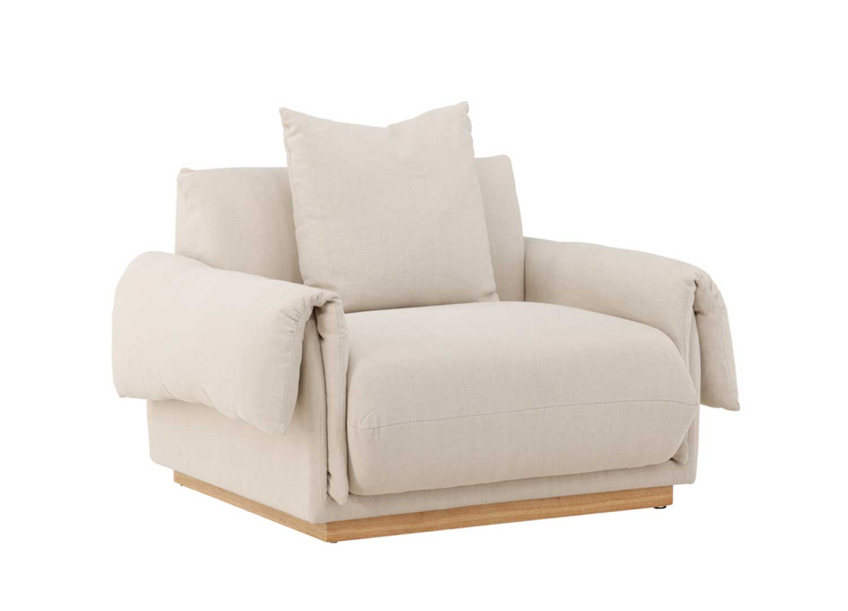 Fauteuil en tissu de lin beige confortable