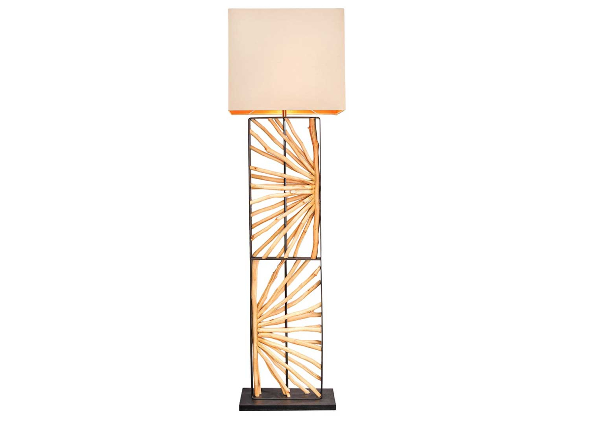 Lampadaire original bois et lin beige