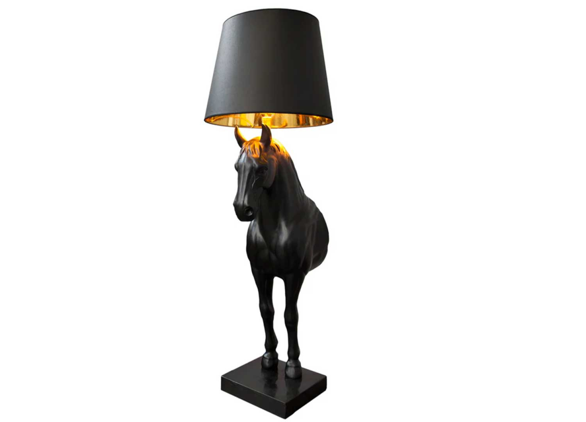 Lampe sur pied design cheval noir en résine