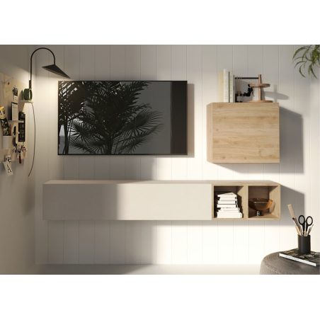 Meuble TV mural et cube de rangement suspendu