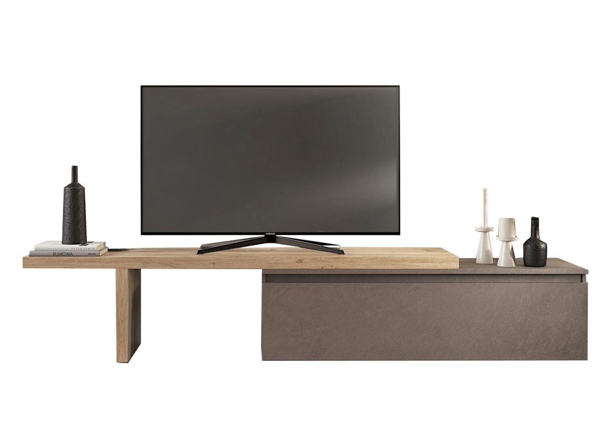 Banc TV et Rehausse 230 cm Bois et Bronze