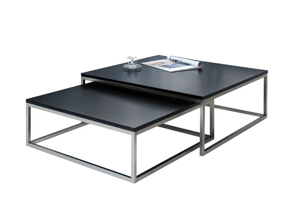 Table basse emboitable carrée noir et métal brossé