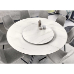 Table ronde 150 cm et plateau de service tournant et amovible en céramique marbre blanc