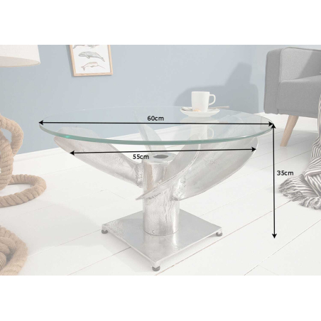 Table Basse Hélice Argenté - Verre Rond 70 cm