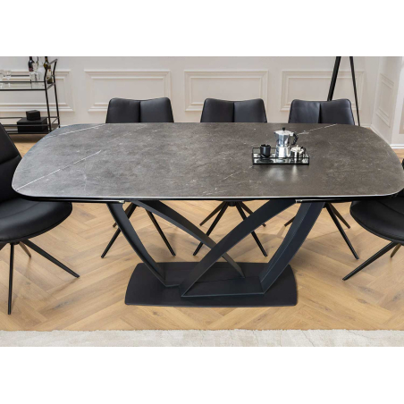 Table à manger design contemporain extensible céramique gris graphite