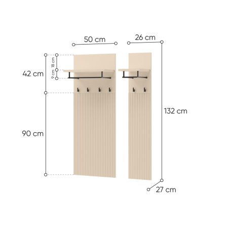 Lot de 2 Porte Manteaux Beige avec Tringles et Crochets