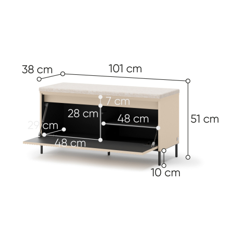 Banc de Couloir 100 cm Beige/Sable LED Intégré