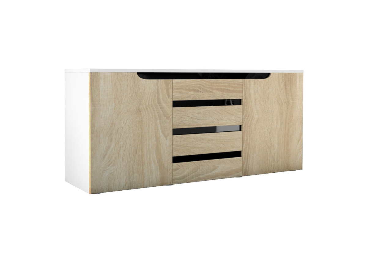 Buffet blanc 139 cm 2 portes 4 tiroirs