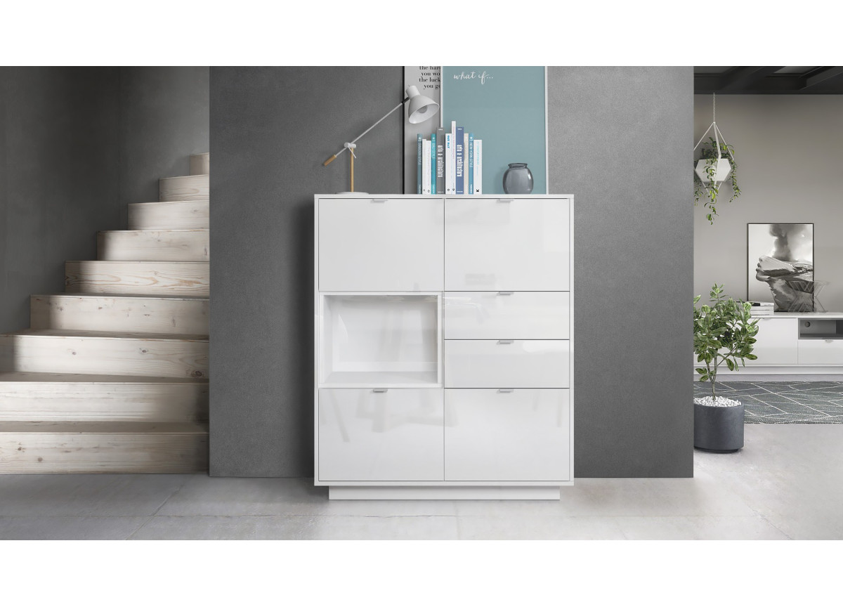 Buffet Haut Design Blanc Brillant Matisse