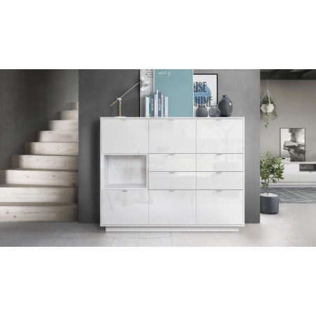 Meuble Buffet Haut Blanc Brillant 6 portes Matisse