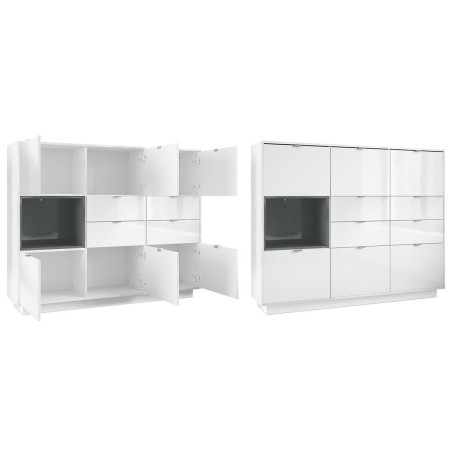 Meuble Buffet Haut Blanc Brillant 6 portes Matisse