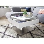 Table Basse Blanche Pied Acier Central & Plateau Rotatif