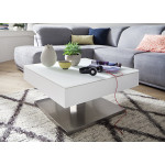 Table Basse Blanche Pied Acier Central & Plateau Rotatif