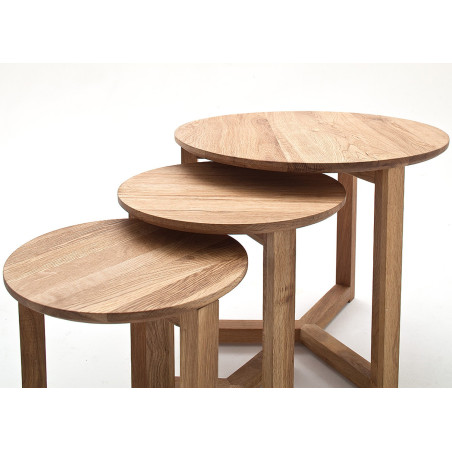 3 Tables Gigognes Ronde Embîtable en Bois Chêne Massif