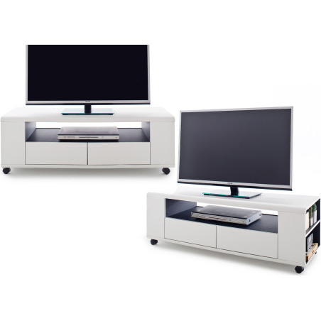 Meuble TV Blanc Design sur Roulettes