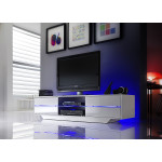 Meuble TV Blanc Laqué Design Led bleu