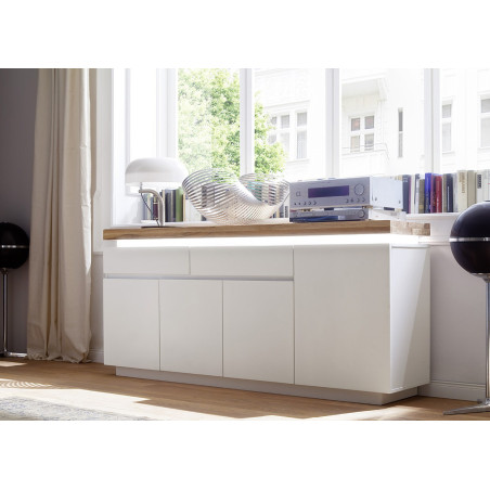 Meuble Buffet Bois Massif & Blanc cassé Laqué Mat Romane