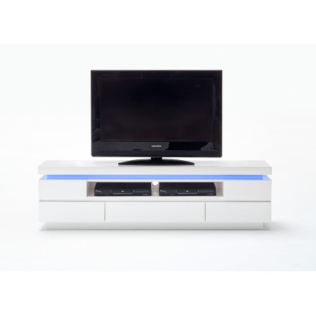 Meuble Télé  Blanc Laqué 5 Tiroirs Led RGB