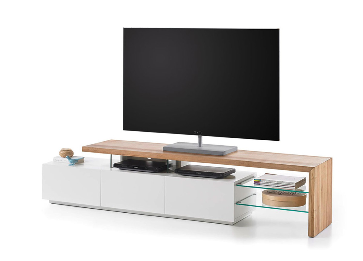 Meuble TV Design Bois et Blanc