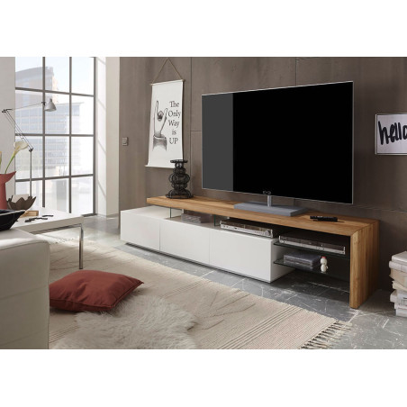 Meuble TV Design Bois et Blanc