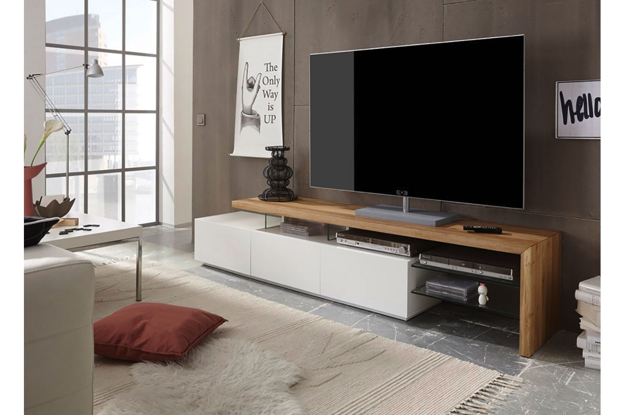  Meuble  TV  Design  Bois  et Blanc pour salon