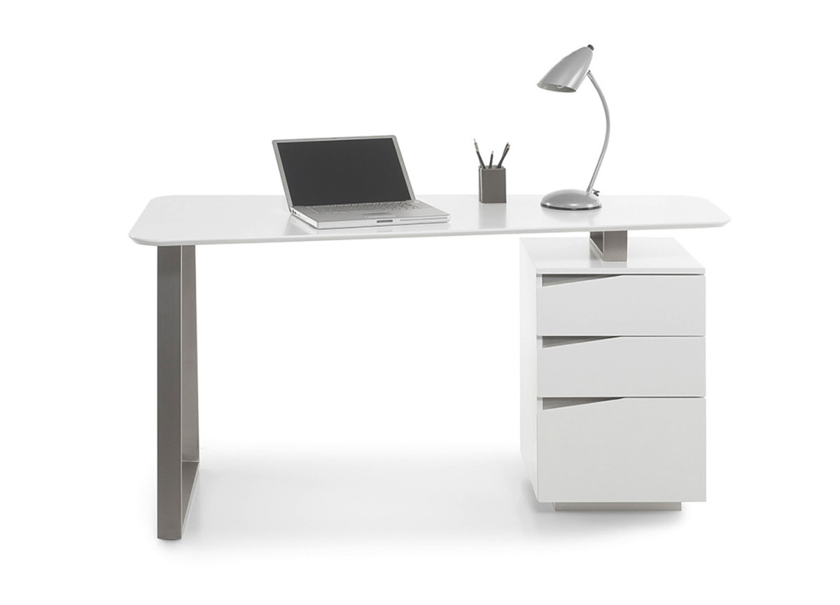 Bureau d'Ordinateur Blanc Laqué Mat