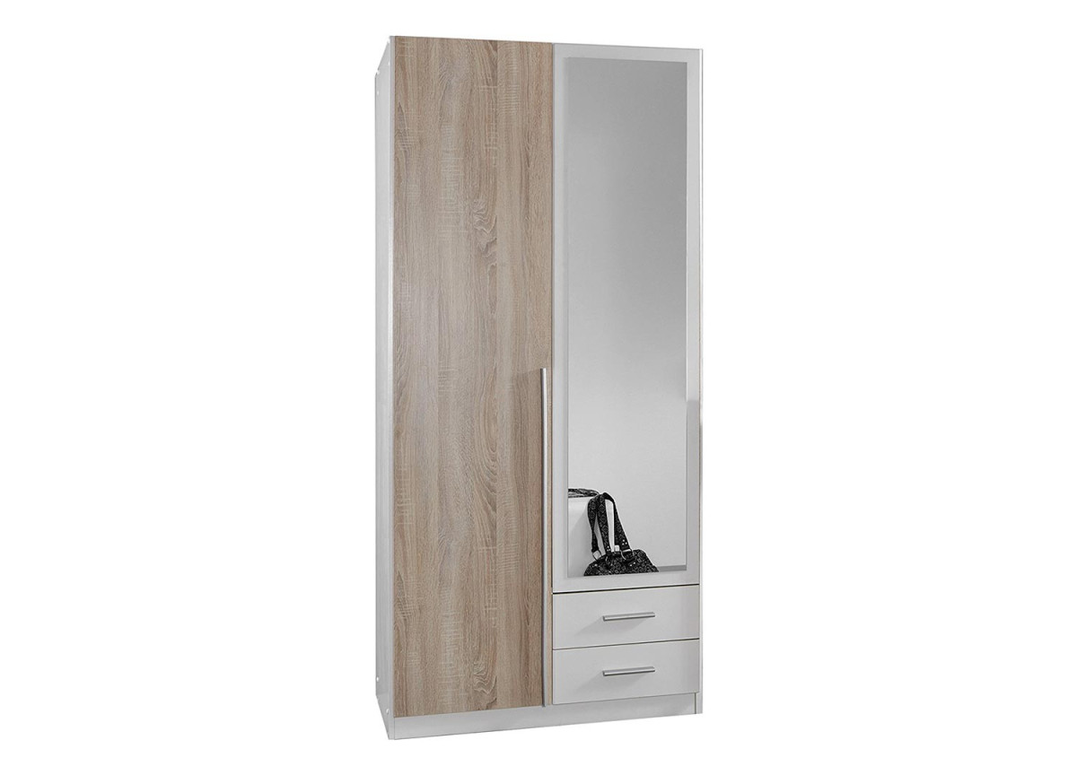 Armoire Miroir Chêne & Blanche pas Cher