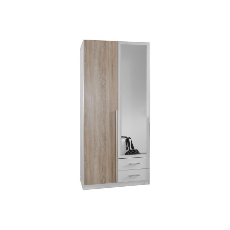 Armoire Miroir Chêne & Blanche pas Cher