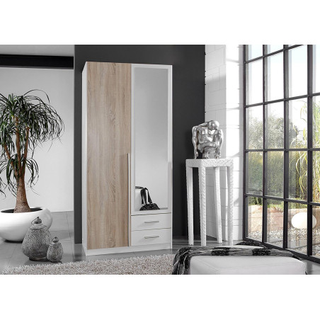 Armoire Miroir Chêne & Blanche pas Cher