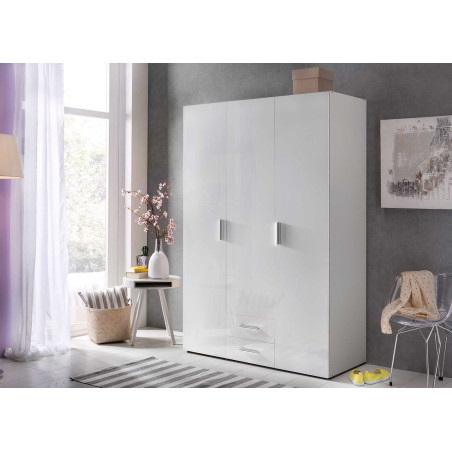 Armoire Dressing Blanche - 3 Portes / 2 Tiroirs