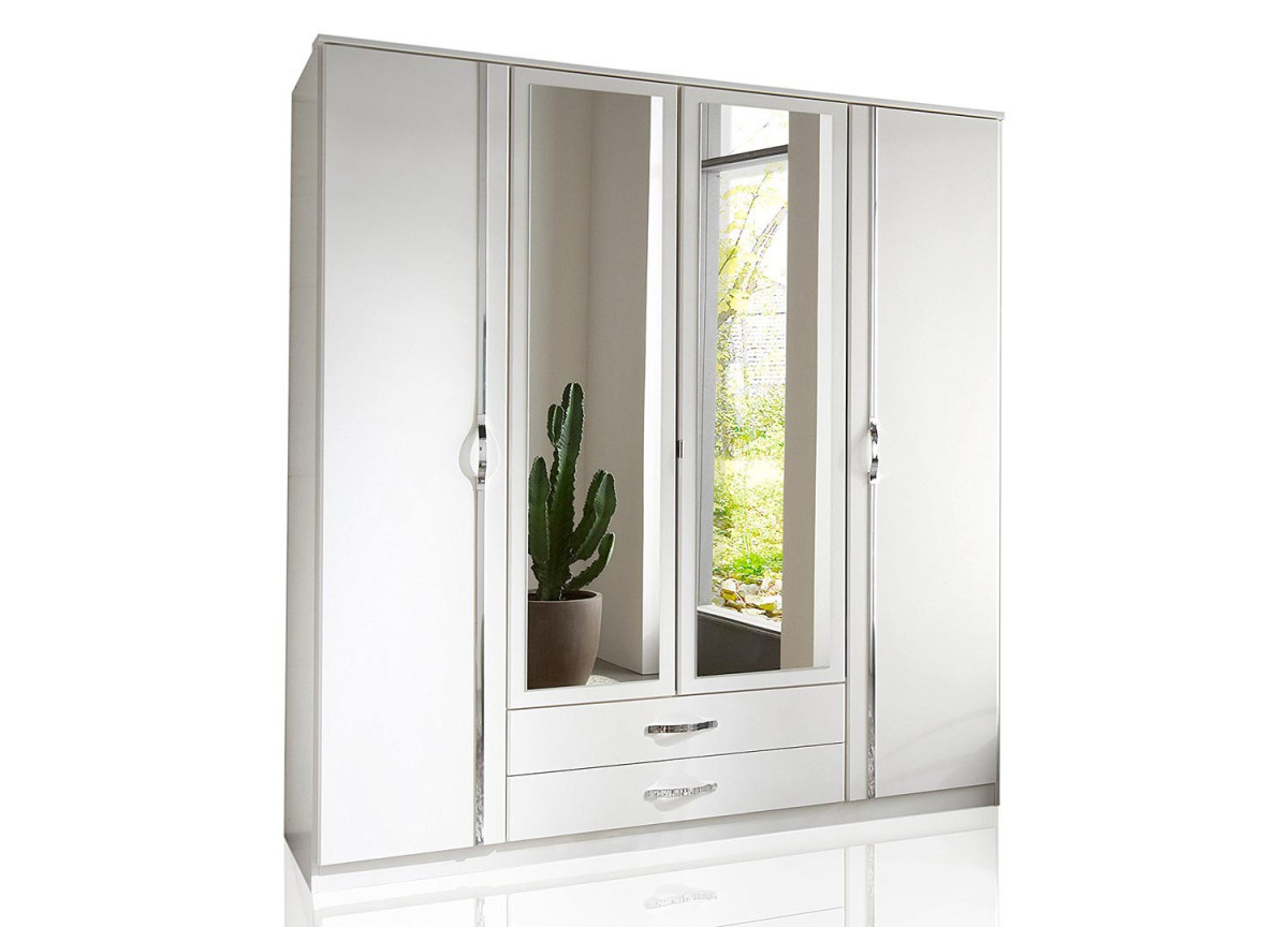 Armoire Blanche - 4 Portes / 2 Tiroirs