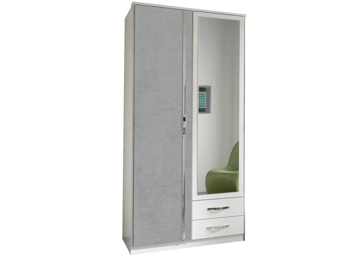 Armoire Blanche & Grise - 2 Portes / 2 Tiroirs