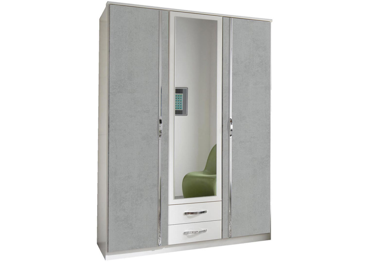 Armoire Blanche & Grise - 3 Portes / 2 Tiroirs