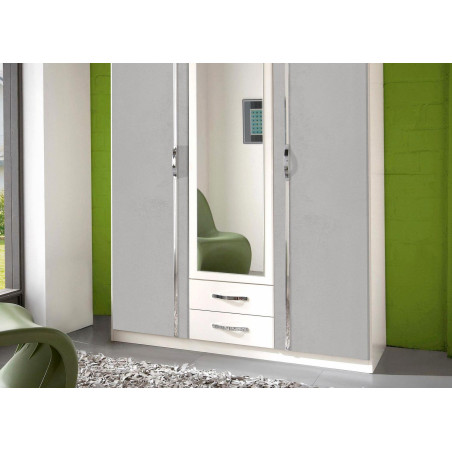 Armoire Blanche & Grise - 3 Portes / 2 Tiroirs