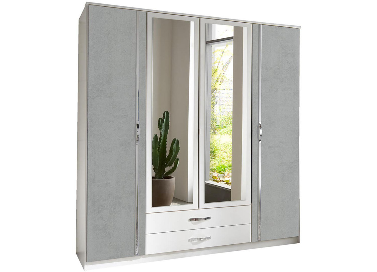 Armoire Blanche & Grise - 4 Portes / 2 Tiroirs